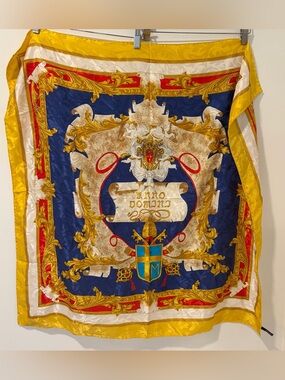 Baroque Style Vintage Santo Domingo 100% Silk Hand Rolled 34” Square Italy Scarf